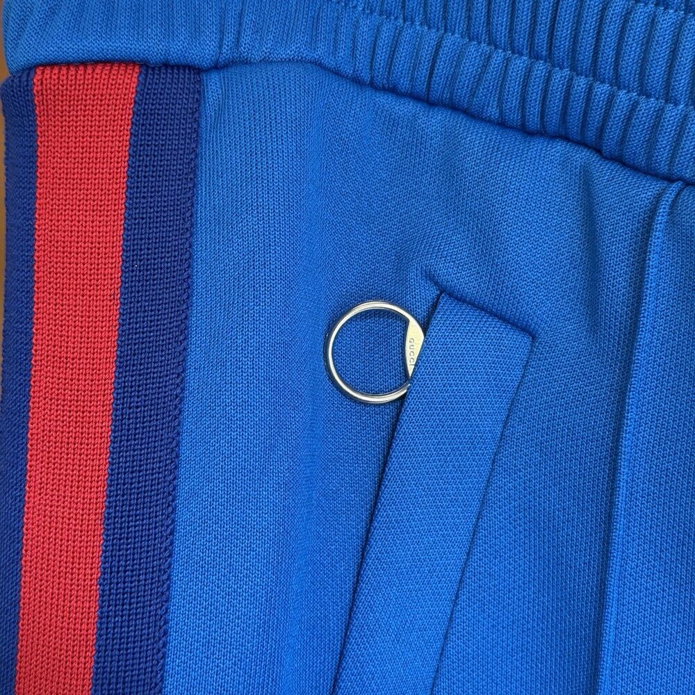 GUCCI blue red webbing trims flare cropped track pants Women’s Medium Pleated - Picture 4 of 16